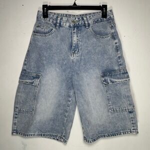Unbranded Light Wash‎ Denim Cargo Shorts Jorts Mens Tall S Streetwear Baggy Blue